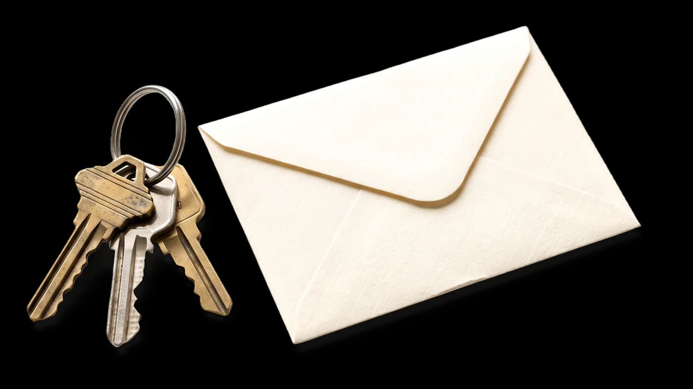 House keys next to a sealed envelope